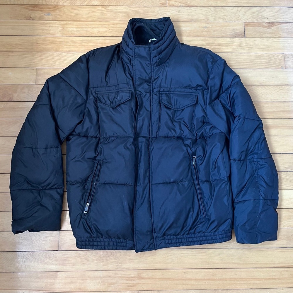 Cole Haan Signature Mens Navy Blue Quilted Puffer Jacket Stand Collar L